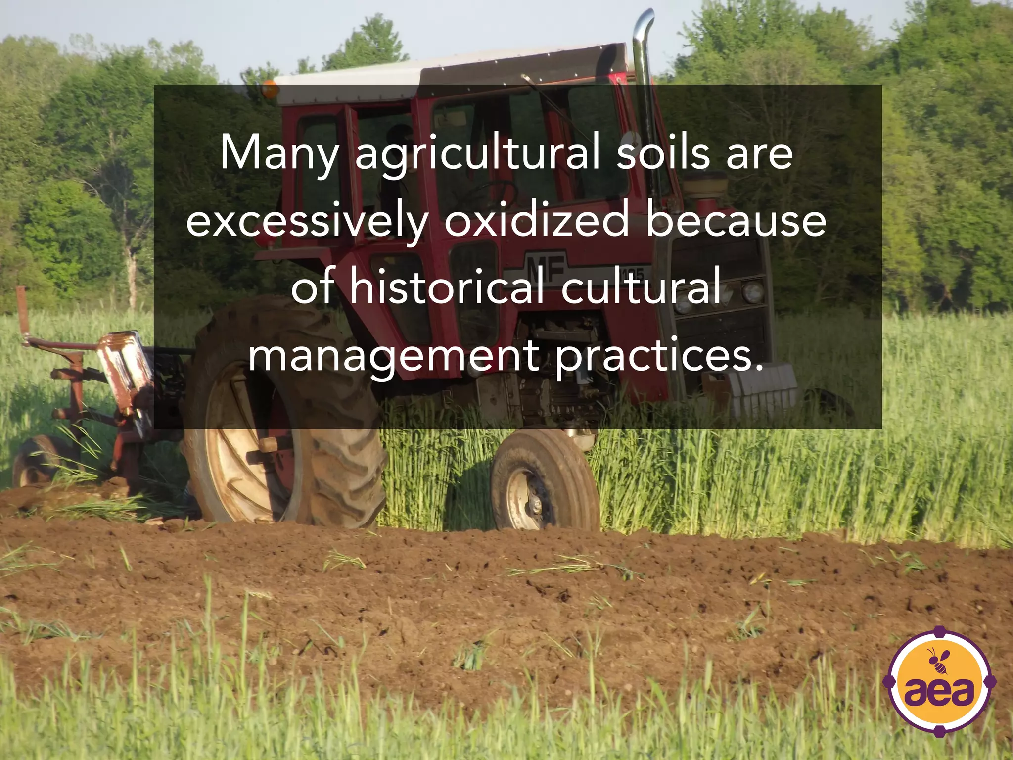Many agricultural soils are
excessively oxidized because
of historical cultural
management practices.