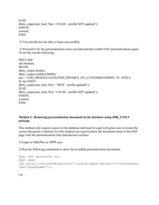 How to remove disable an oa framework personalization (doc id 304670 | PDF