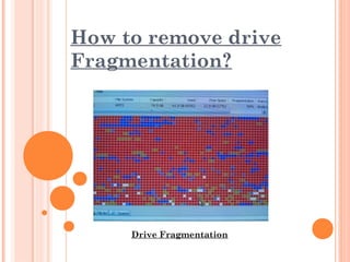 How to remove drive
Fragmentation?




     Drive Fragmentation
 