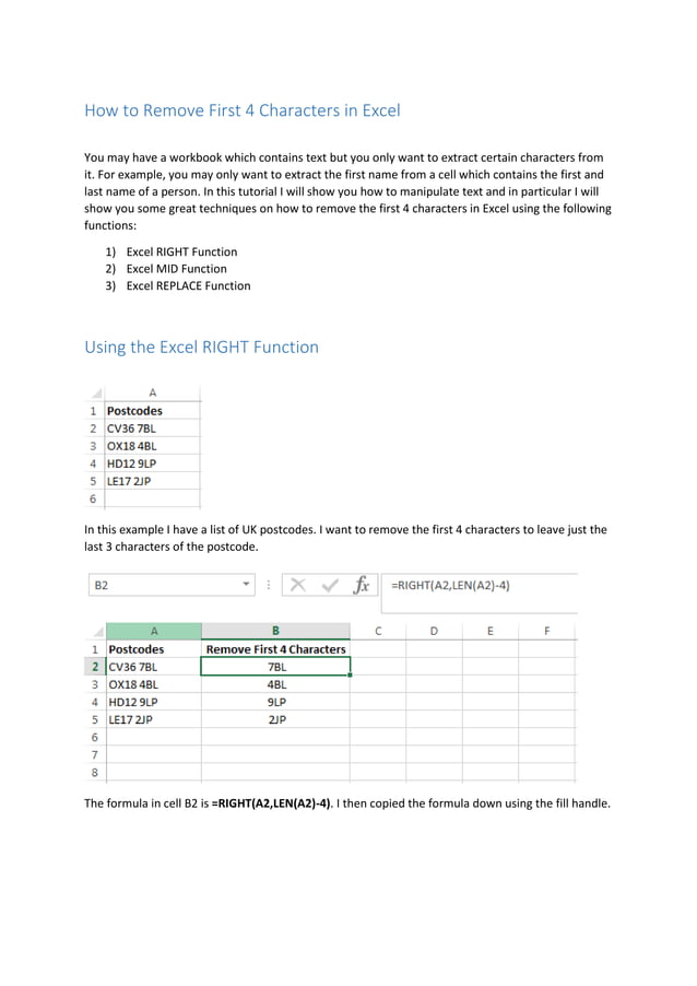 How to Remove First 4 Characters in Excel | PDF