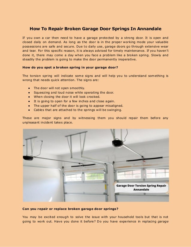 How To Repair Broken Garage Door Springs In Annandale