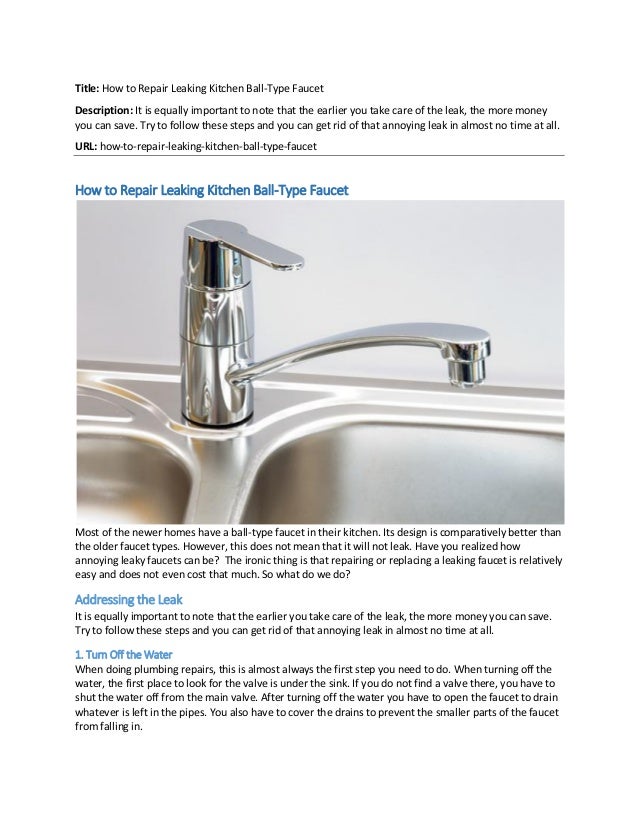 How to repair leaking kitchen ball type faucet