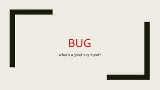 BUG
What is a good bug report?
 