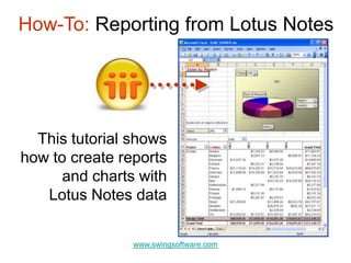 This tutorial shows
how to create reports
and charts with
Lotus Notes data
How-To: Reporting from Lotus Notes
www.swingsoftware.com
 