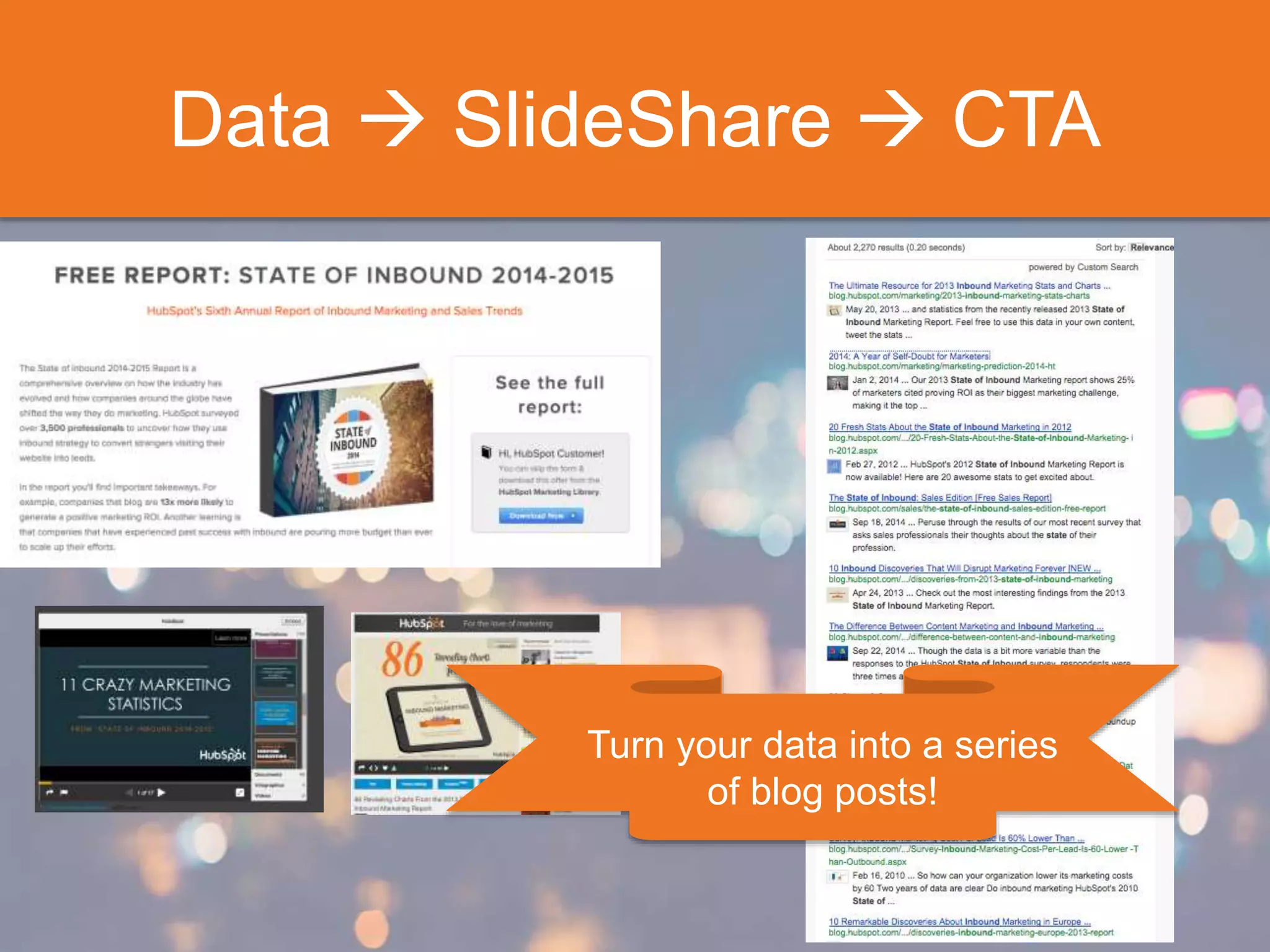Data  SlideShare  CTA
Turn your data into a series
of blog posts!
 