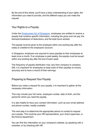 How to Request Your Payslip in Singapore | PDF