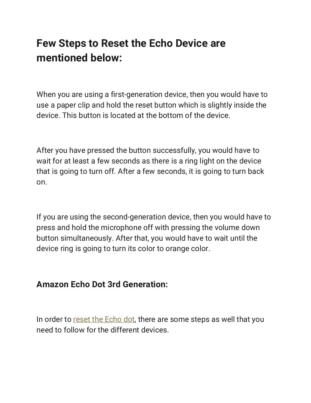How to reset echo dot 3rd generation