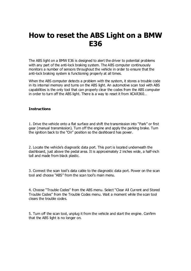How To Reset The Abs Light On A Bmw E36
