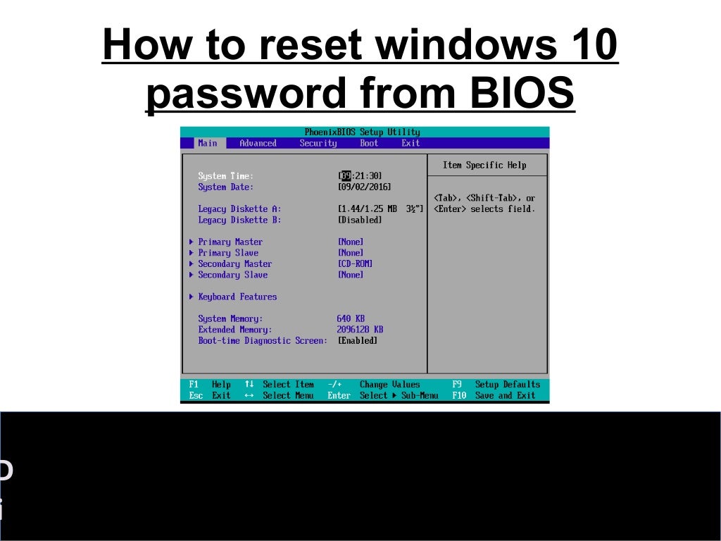How to reset windows 10 password from bios?