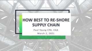 HOW BEST TO RE-SHORE
SUPPLY CHAIN
Paul Young CPA, CGA
March 2, 2021
 