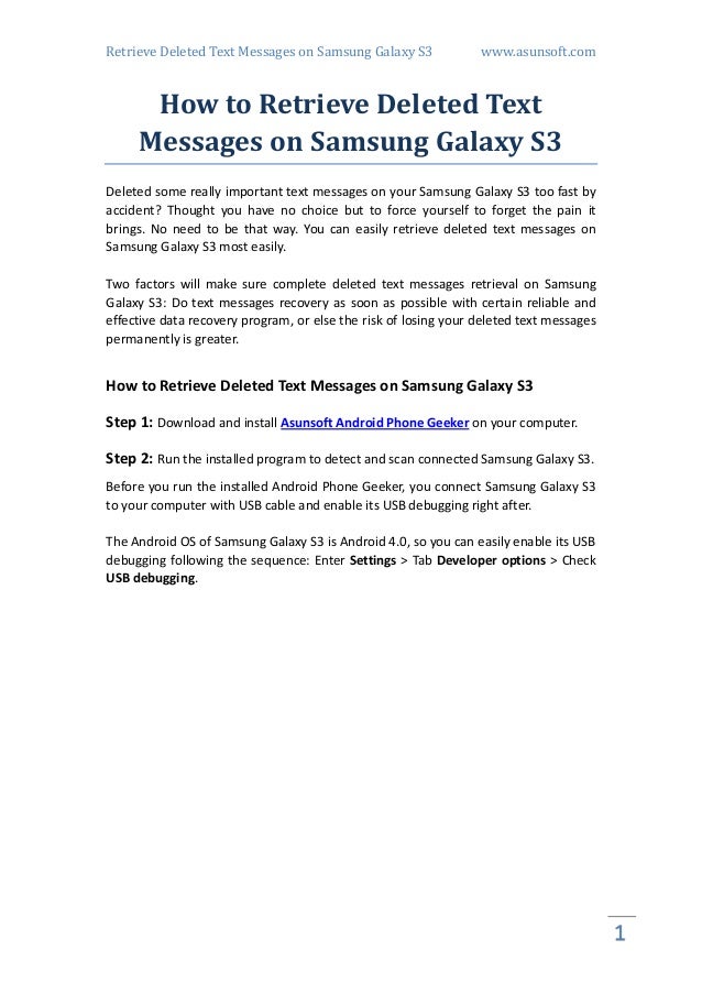 How to Retrieve Deleted Text Messages on Samsung Galaxy S3