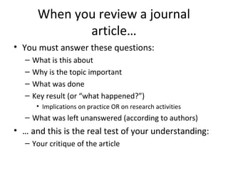 How to review a journal paper and prepare oral presentation | PPT