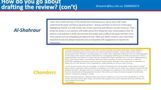 Al-Shahrour
Chambers
How do you go about
drafting the review? (con’t) dhasanin@ksu.edu.sa 0580066073
 