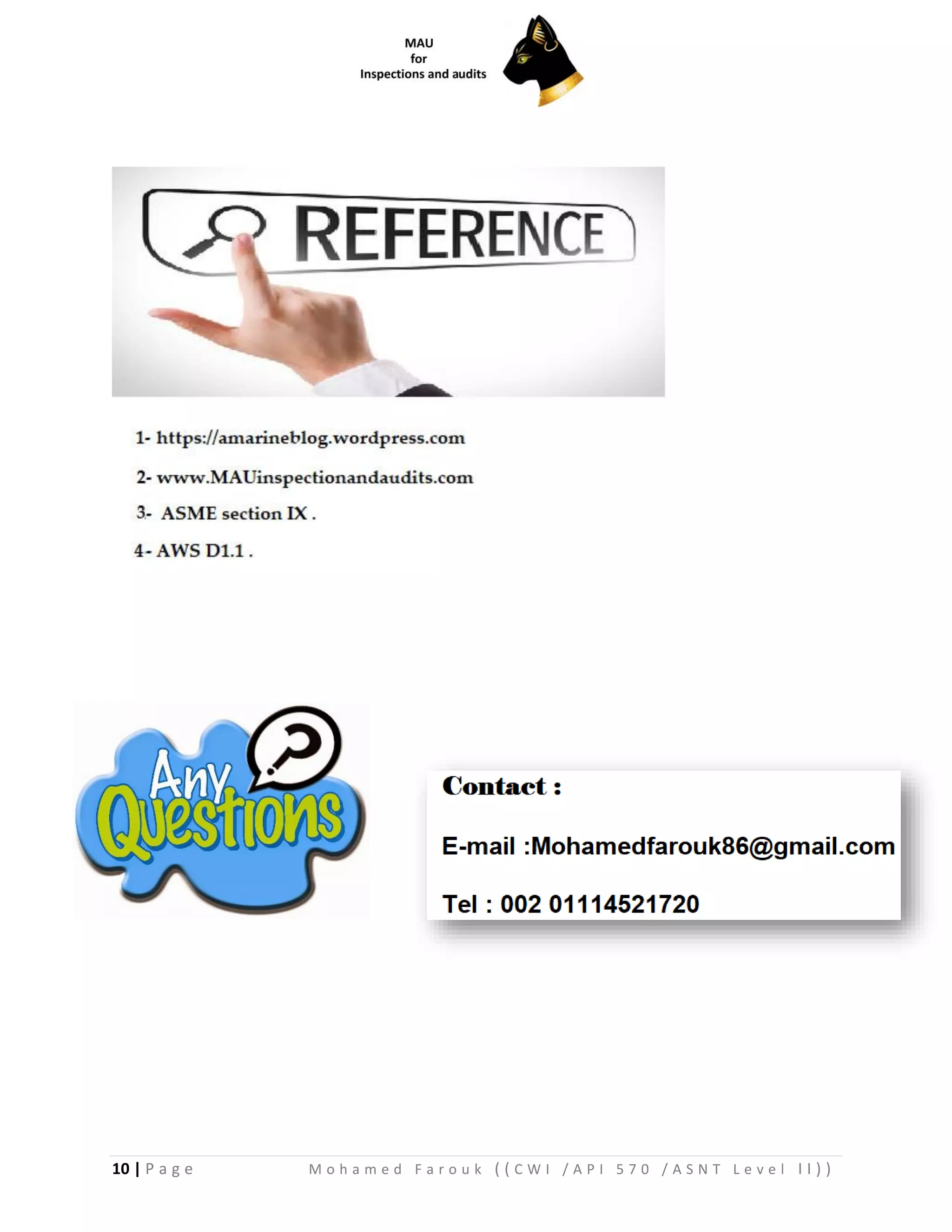 10 | P a g e M o h a m e d F a r o u k ( ( C W I / A P I 5 7 0 / A S N T L e v e l I I ) )
 