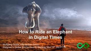 How to Ride an Elephant
in Digital Times
Wolfgang Goebl, Intersection Group
Walgreen’s Global EA Community Meeting, Nov 19th
2021
 