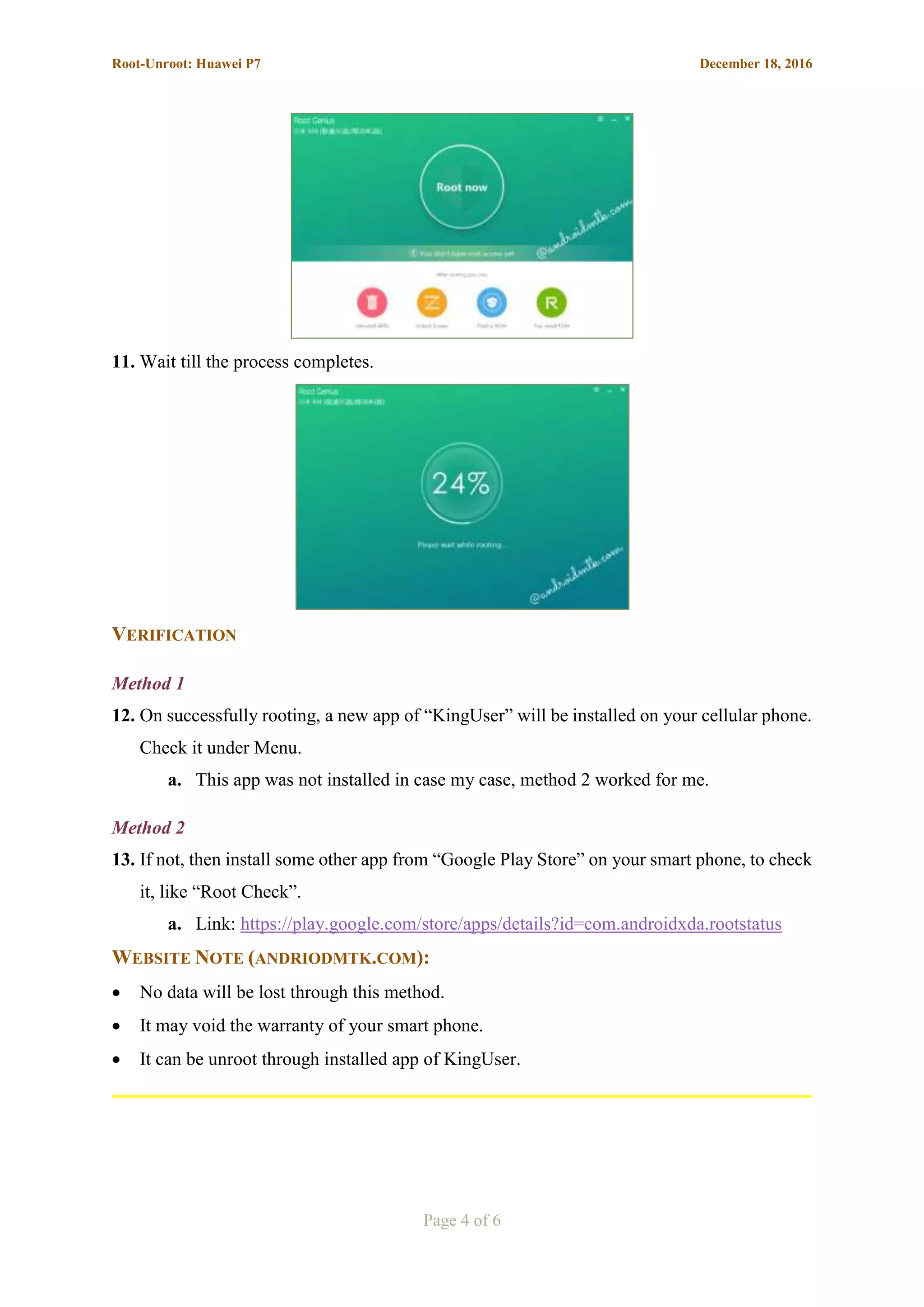 Root-Unroot Huawei P7 using Root Genius_2016 | PDF