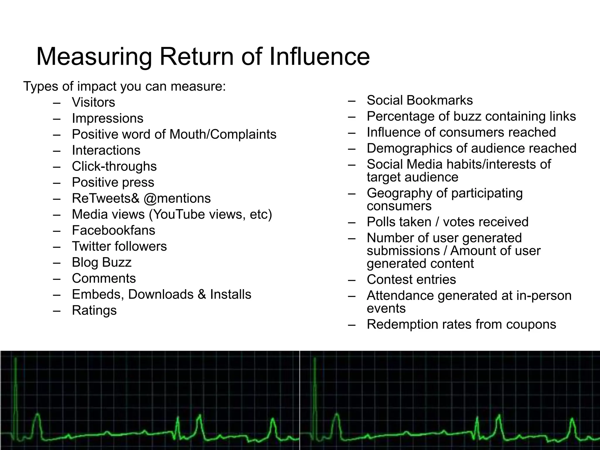 Types of impact you can measure:Visitors