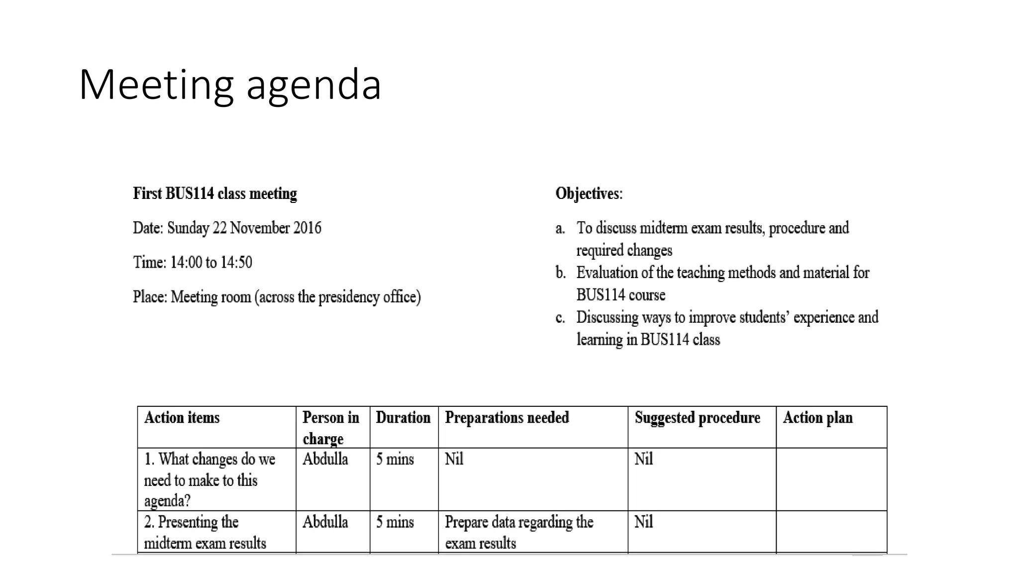 Meeting agenda
 