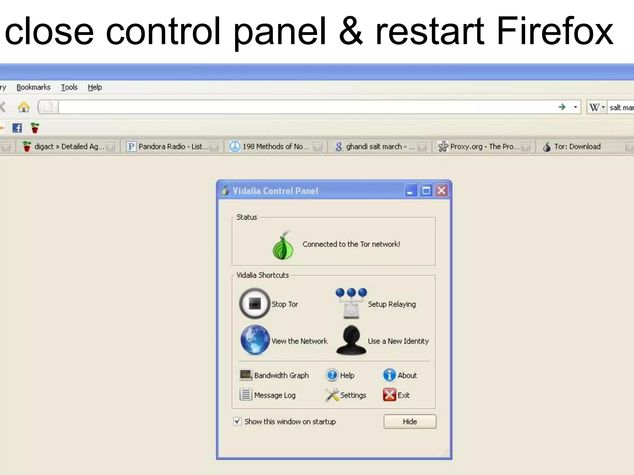 close control panel & restart Firefox