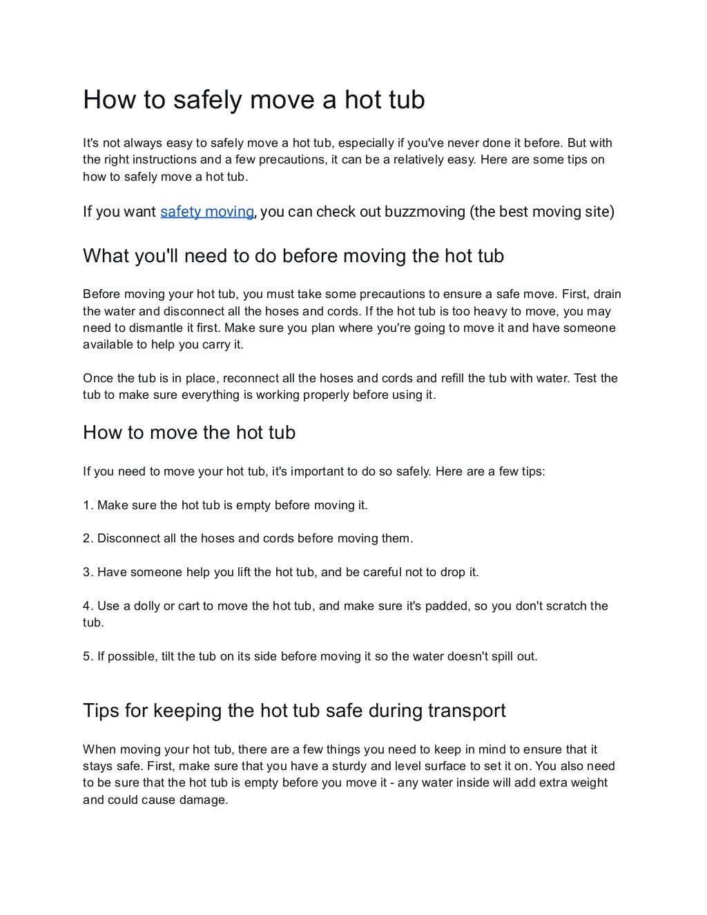 How to safely move a hot tub