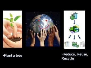 •Plant a tree •Reduce, Reuse,
Recycle
 