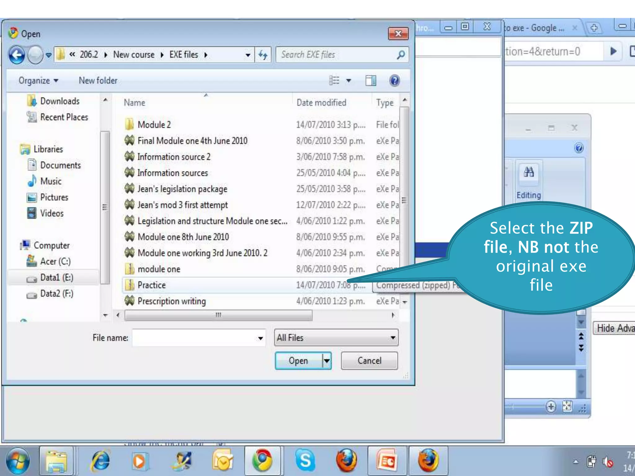 Select the ZIP file, NB not the original exe file