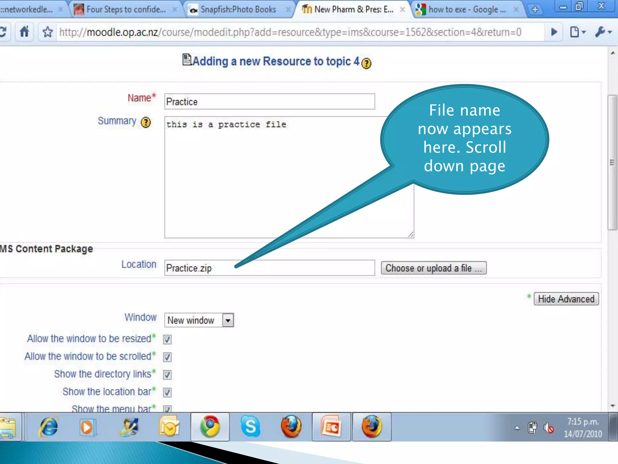 File name now appears here. Scroll down page