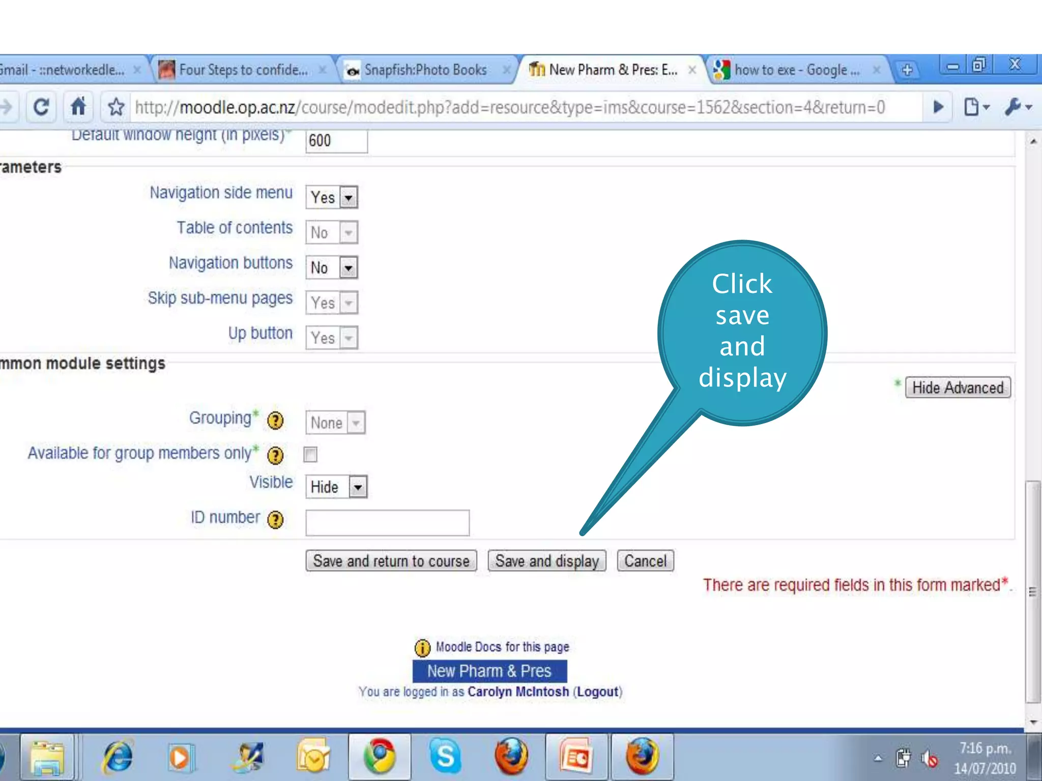 Click save and display