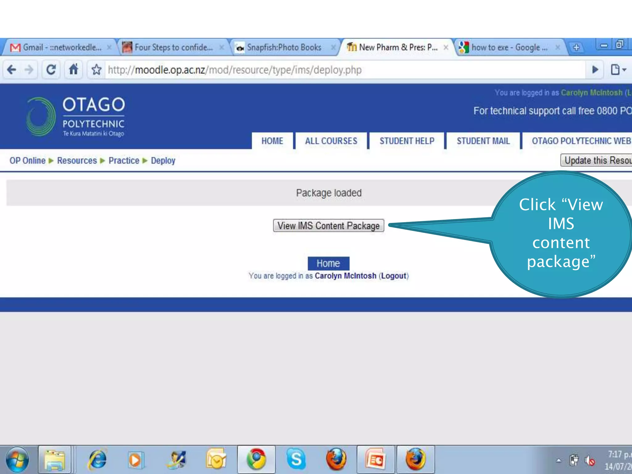 Click “View IMS content package”