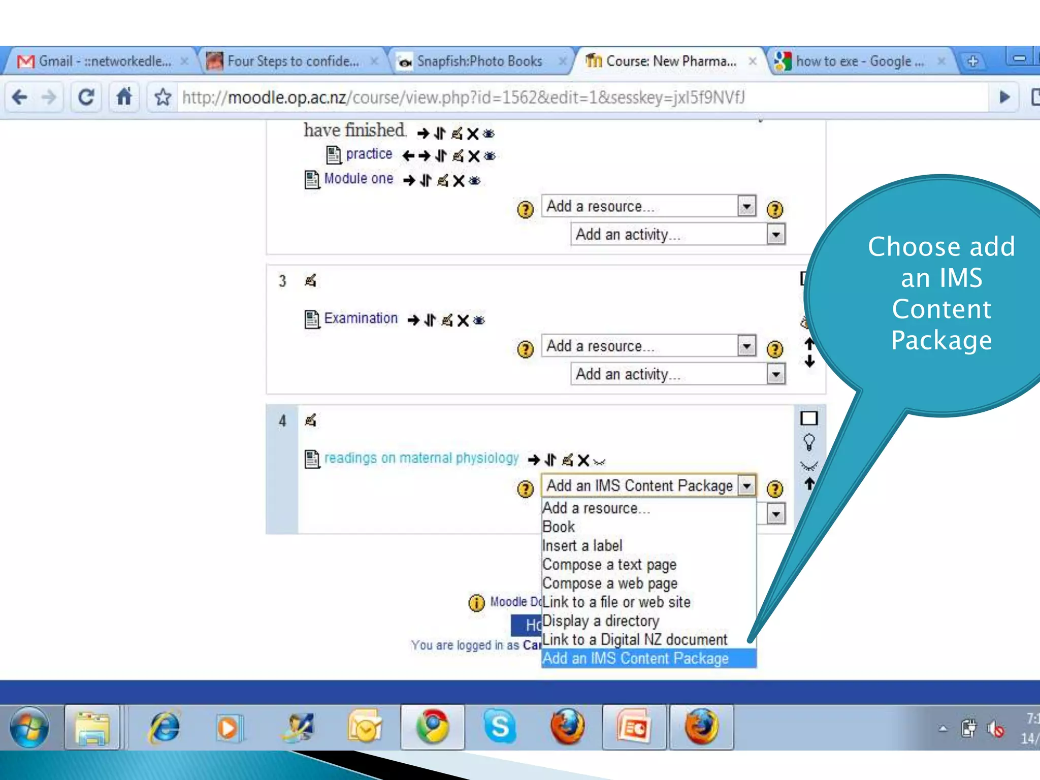 Choose add an IMS Content Package
