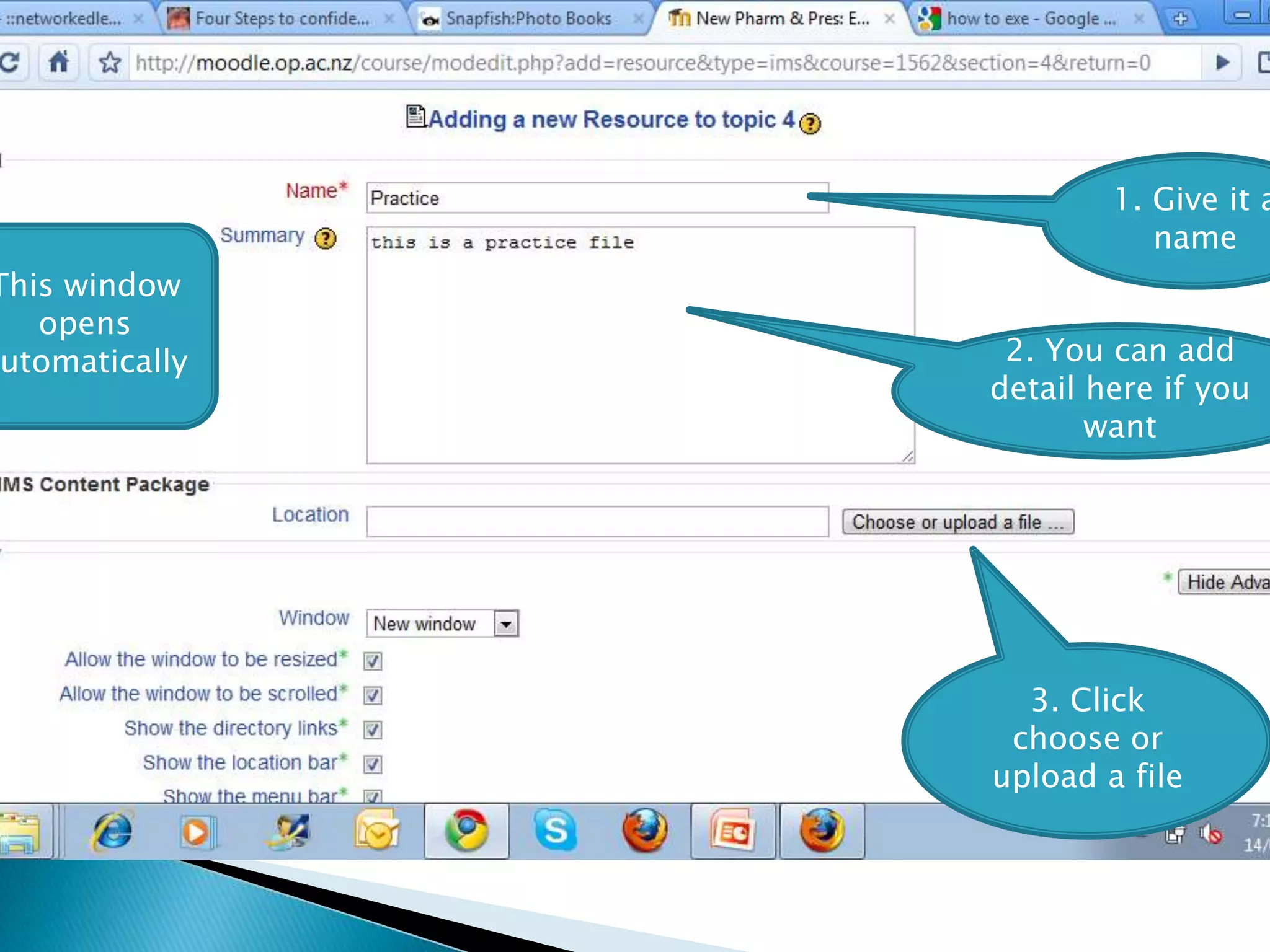 1. Give it a nameThis window opens automatically2. You can add detail here if you want3. Click choose or upload a file