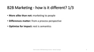 B2B Marketing - how is it different? 1/3
• More alike than not: marketing to people
How to Scale a B2B Marketing Function ...