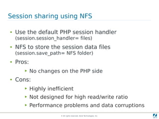 © All rights reserved. Zend Technologies, Inc.
Session sharing using NFS
● Use the default PHP session handler
(session.se...