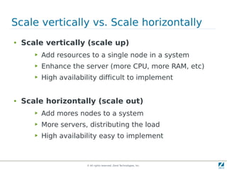 © All rights reserved. Zend Technologies, Inc.
Scale vertically vs. Scale horizontally
● Scale vertically (scale up)
▶ Add...