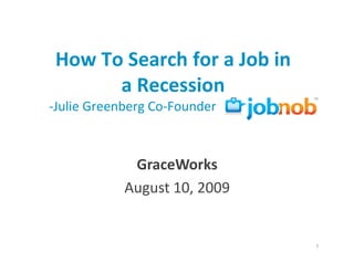 How To Search for a Job in
       a Recession
-Julie Greenberg Co-Founder



             GraceWorks
            August 10, 2009


                              1
 