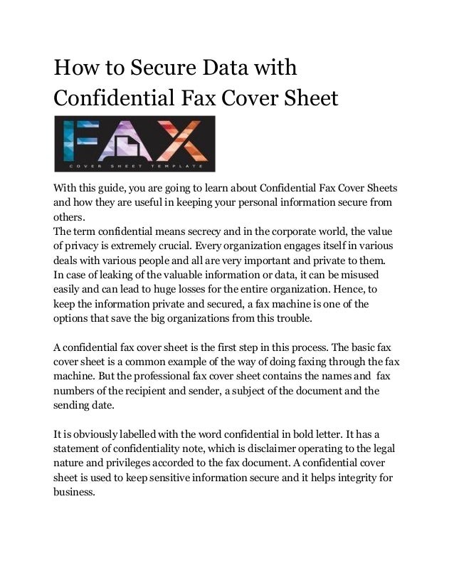 how to secure data with confidential fax cover sheet fax cover sheer