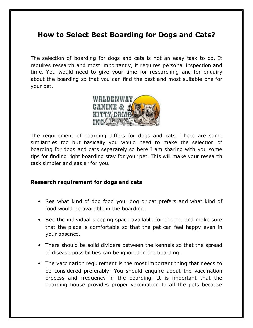How to select best boarding for dogs and cats