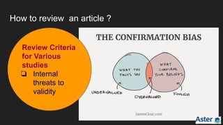 How to review an article ?
Review Criteria
for Various
studies
❏ Internal
threats to
validity
 