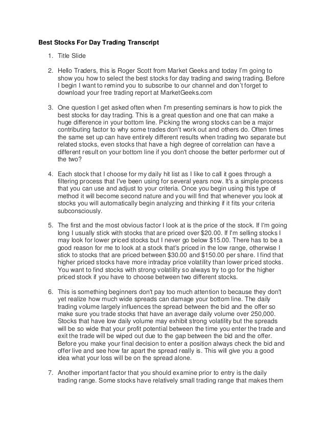 How to select the best stocks for day trading transcipt