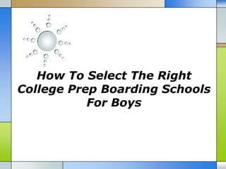 How To Select The Right
College Prep Boarding Schools
           For Boys
 