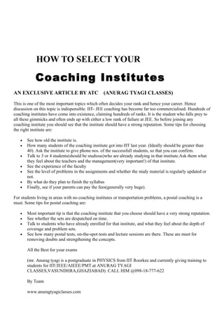 How to select ur coaching?