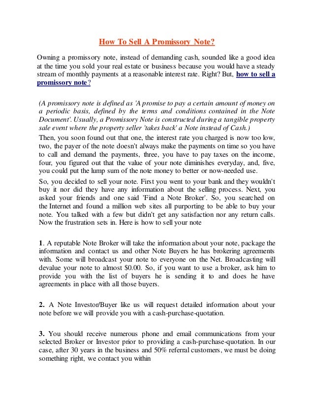 How to sell a promissory note?