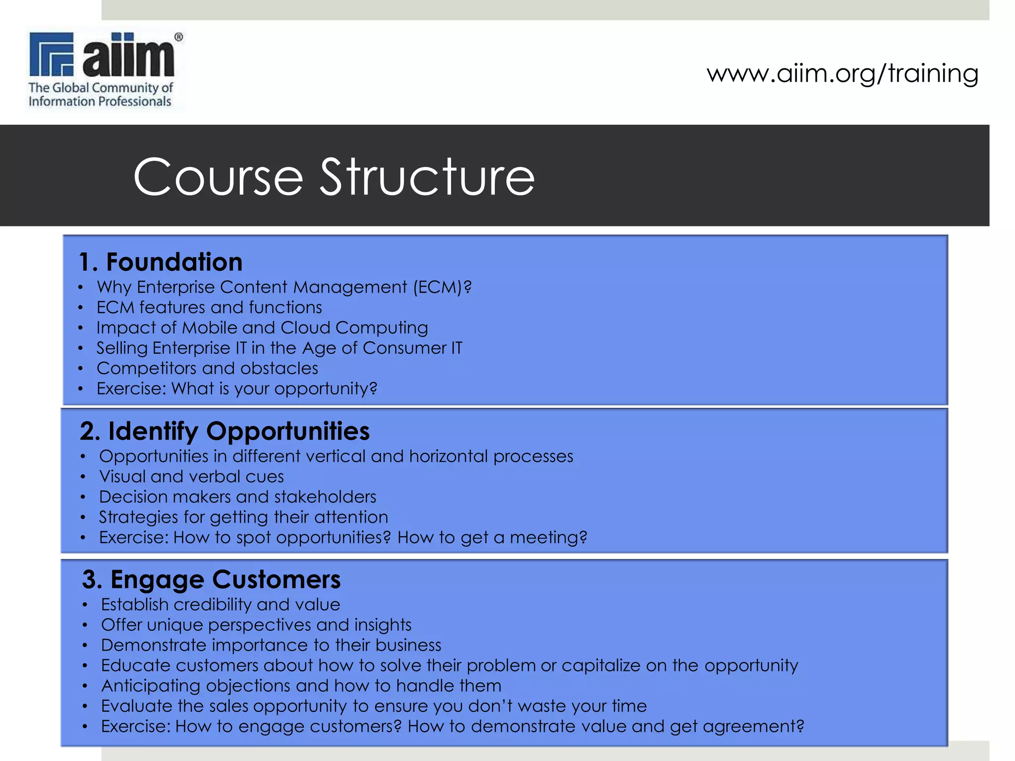 www.aiim.org/training

The New Role of Sales Professionals

Source: Sirius Decision
/ AIIM

 
