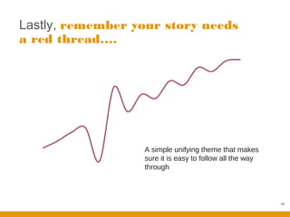 Lastly, remember your story needs
a red thread….




                  A simple unifying theme that makes
                  sure it is easy to follow all the way
                  through



                                                          46
 