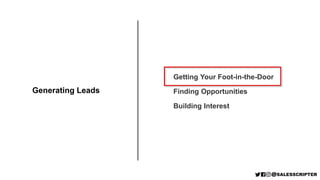 Getting Your Foot-in-the-Door
Finding Opportunities
Building Interest
Generating Leads
 