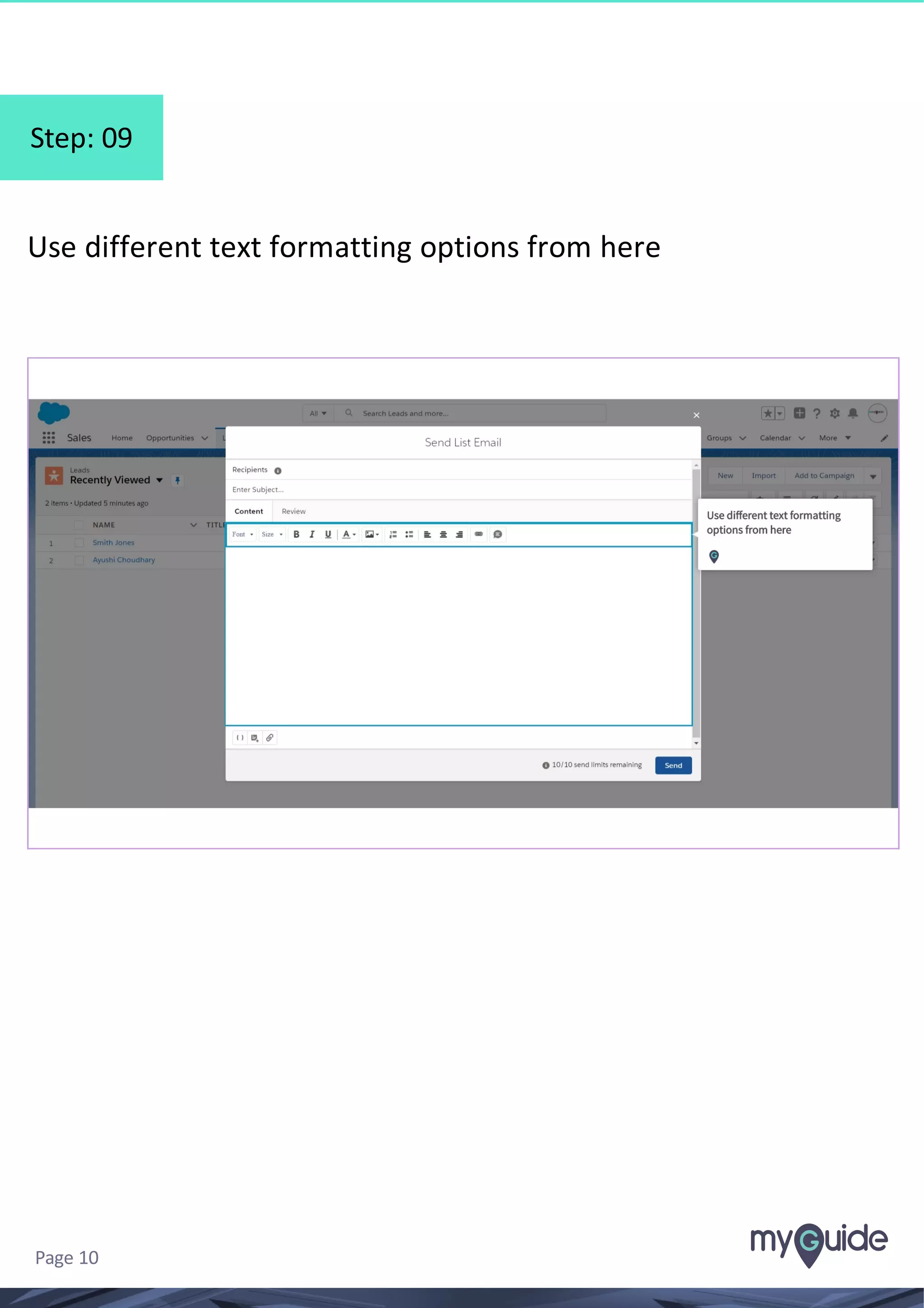 Step: 09
Use different text formatting options from here
Page 10