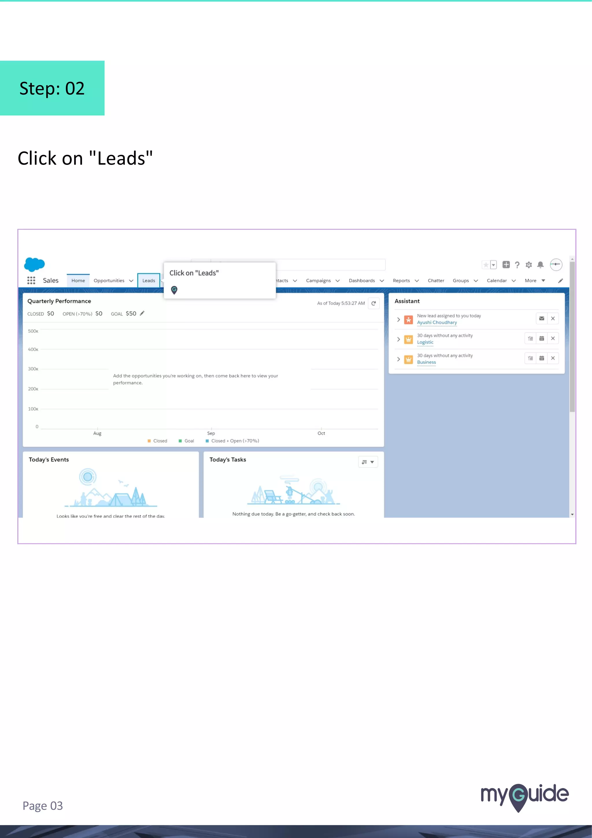 Step: 02
Click on "Leads"
Page 03