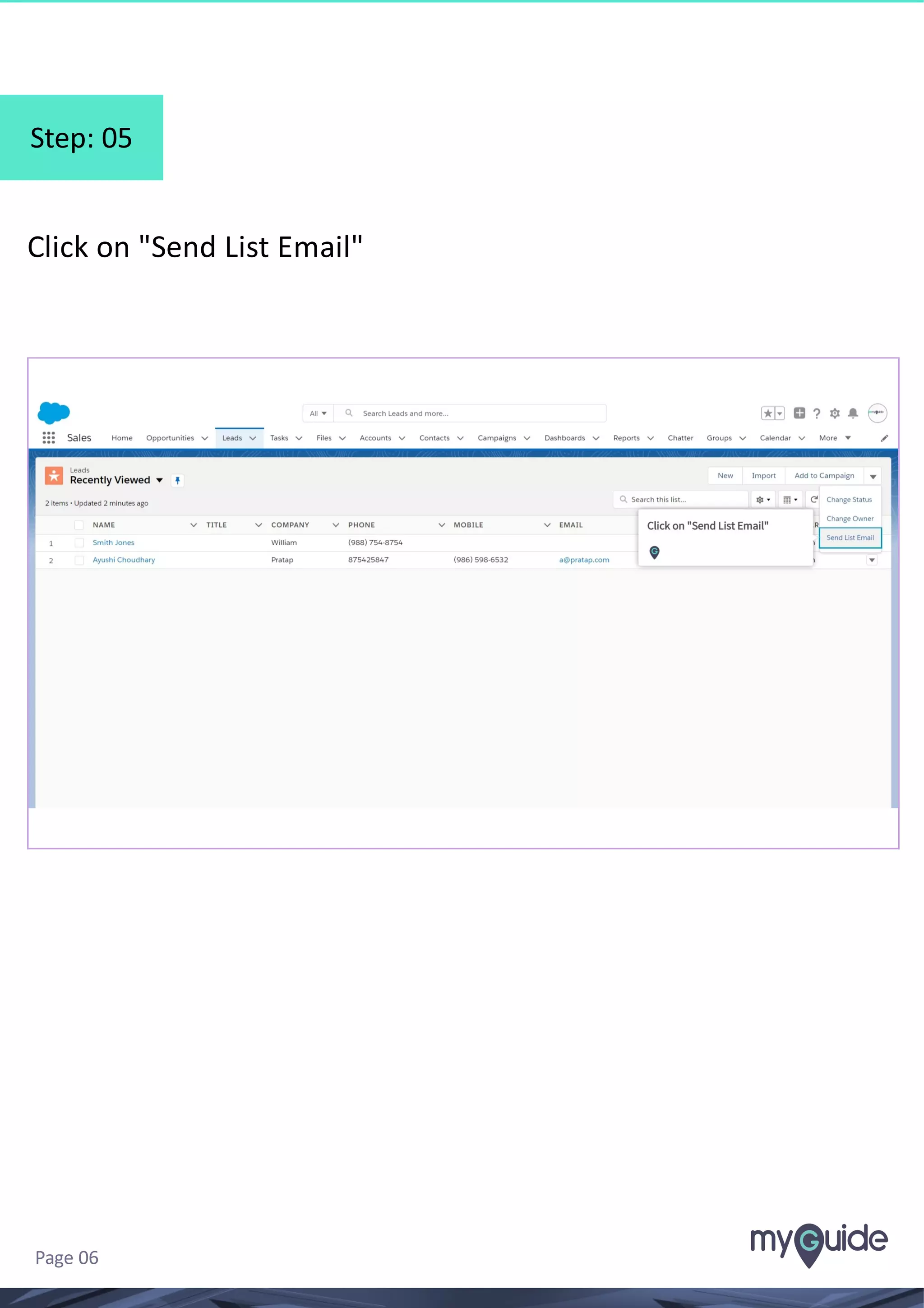 Step: 05
Click on "Send List Email"
Page 06