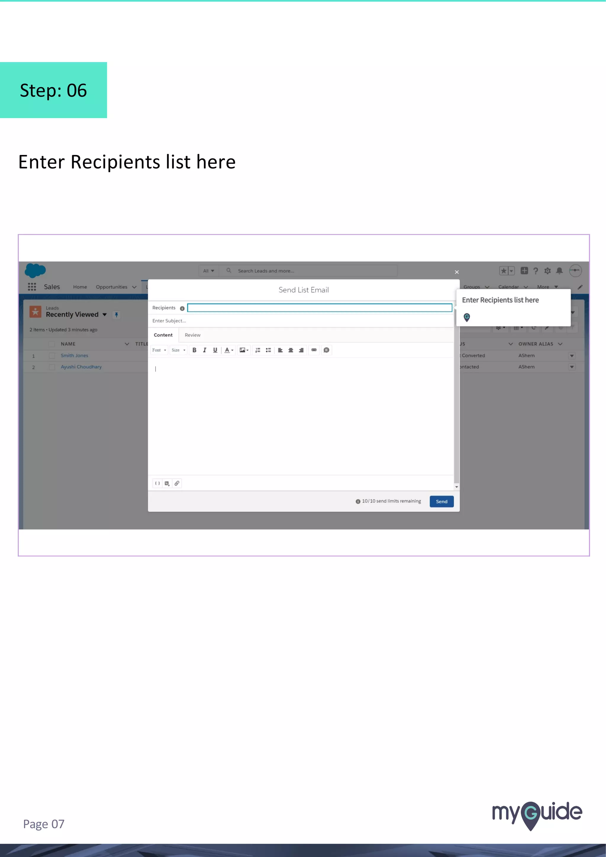 Step: 06
Enter Recipients list here
Page 07