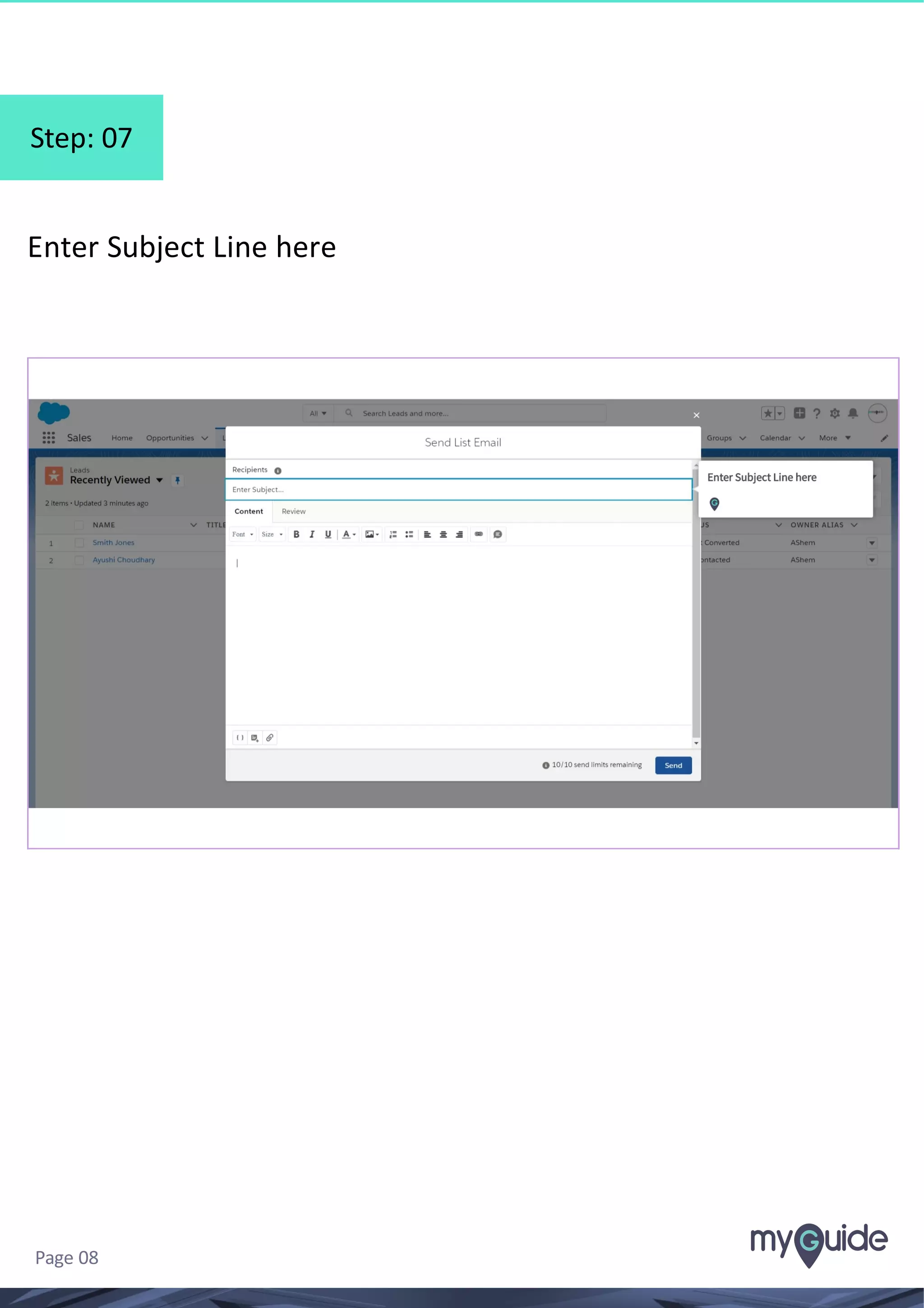 Step: 07
Enter Subject Line here
Page 08
